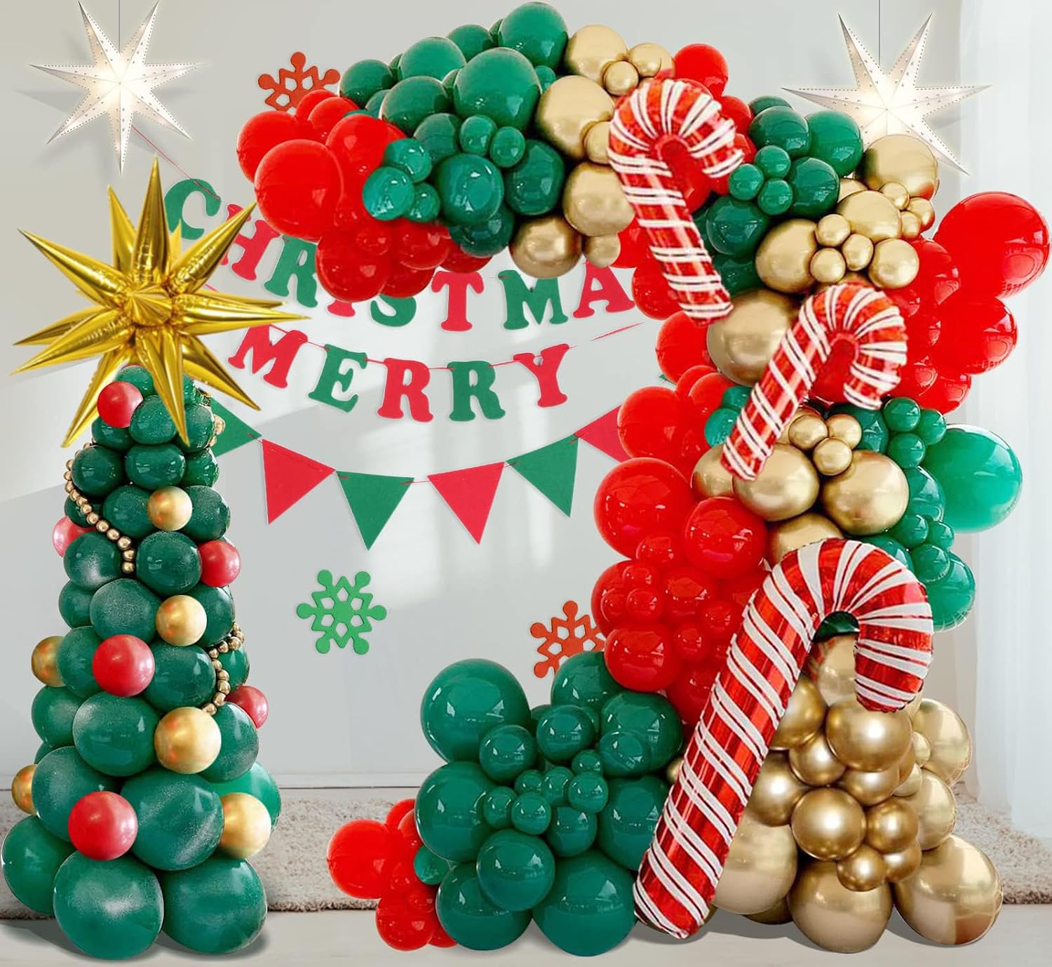 Balloon Arch Kit - Noel Partisi Süslemeleri için Kırmızı, Yeşil,
